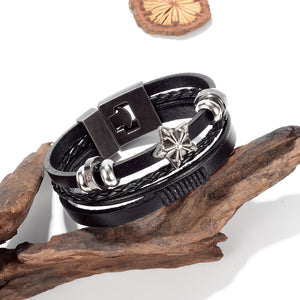 Fashion Simple Five-pointed Star Multilayer Leather Bangle