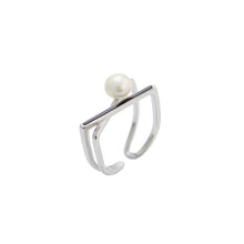Load image into Gallery viewer, 925 Sterling Silver Fashion Simple Cross White Freshwater Pearl Adjustable Open Ring