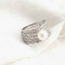 Load image into Gallery viewer, 925 Sterling Silver Elegant Fashion Geometric Texture White Freshwater Pearl Adjustable Ring