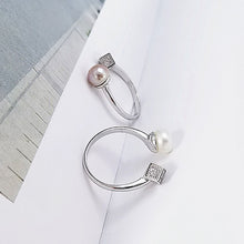 Load image into Gallery viewer, 925 Sterling Silver Simple Fashion Geometric Square Adjustable Opening Ring with White Freshwater Pearls