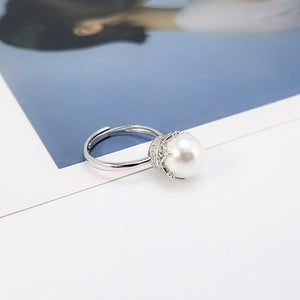 925 Sterling Silver Fashion Elegant Crown White Freshwater Pearl Adjustable Ring