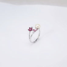 Load image into Gallery viewer, 925 Sterling Silver Fashion Elegant Flower White Freshwater Pearl Adjustable Open Ring