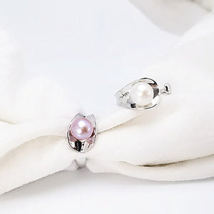 925 Sterling Silver Simple Personality Geometric Purple Freshwater Pearl Adjustable Ring