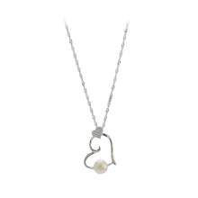 Load image into Gallery viewer, 925 Sterling Silver Simple Romantic Hollow Heart-shaped White Freshwater Pearl Pendant with Cubic Zirconia and Necklace