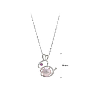 925 Sterling Silver Simple Cute Rabbit Purple Freshwater Pearl Pendant with Cubic Zirconia and Necklace