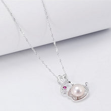 Load image into Gallery viewer, 925 Sterling Silver Simple Cute Rabbit Purple Freshwater Pearl Pendant with Cubic Zirconia and Necklace