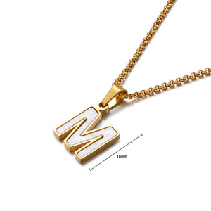 Fashion Temperament Plated Gold English Alphabet M Shell 316L Stainless Steel Pendant with Necklace
