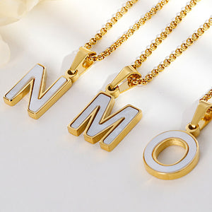 Fashion Temperament Plated Gold English Alphabet M Shell 316L Stainless Steel Pendant with Necklace