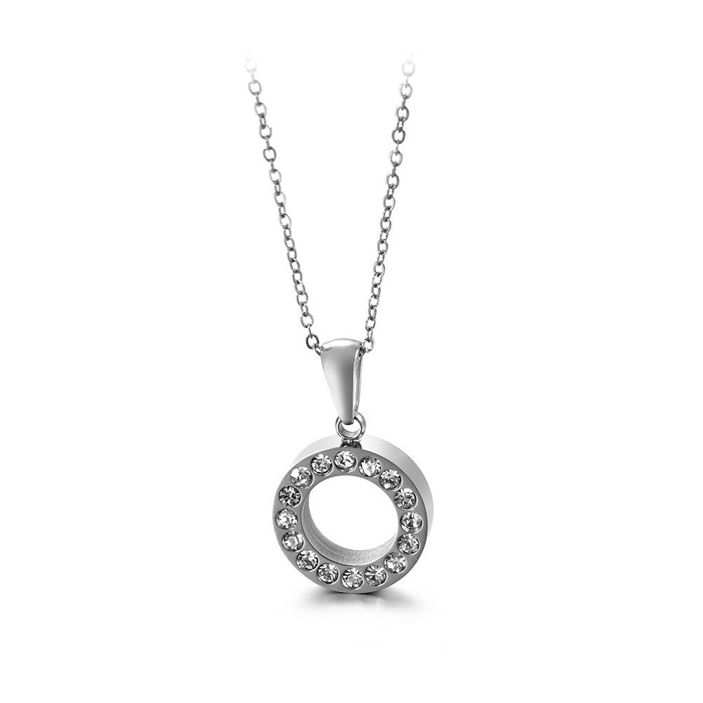Simple and Fashion Geometric Circle 316L Stainless Steel Pendant with Cubic Zirconia and Necklace