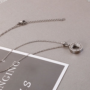Simple and Fashion Geometric Circle 316L Stainless Steel Pendant with Cubic Zirconia and Necklace