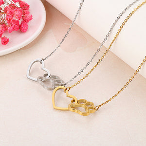 Simple and Creative Plated Gold Hollow Heart-shaped Cat Claw 316L Stainless Steel Necklace
