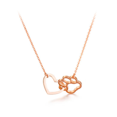 Simple and Creative Plated Rose Gold Hollow Heart-shaped Cat Claw 316L Stainless Steel Necklace