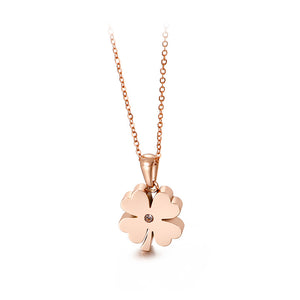 Fashion and Simple Plated Rose Gold Four-leafed Clover 316L Stainless Steel Pendant with Necklace