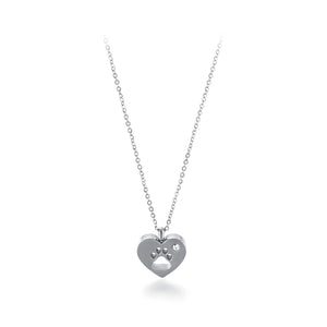 Simple and Cute Heart-shaped Paw 316L Stainless Steel Pendant with Cubic Zirconia and Necklace