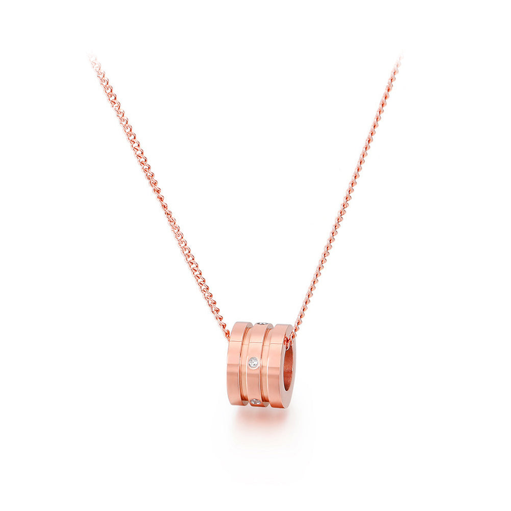 Fashion Personality Plated Rose Gold Geometric Small Waist 316L Stainless Steel Pendant with Cubic Zirconia and Necklace