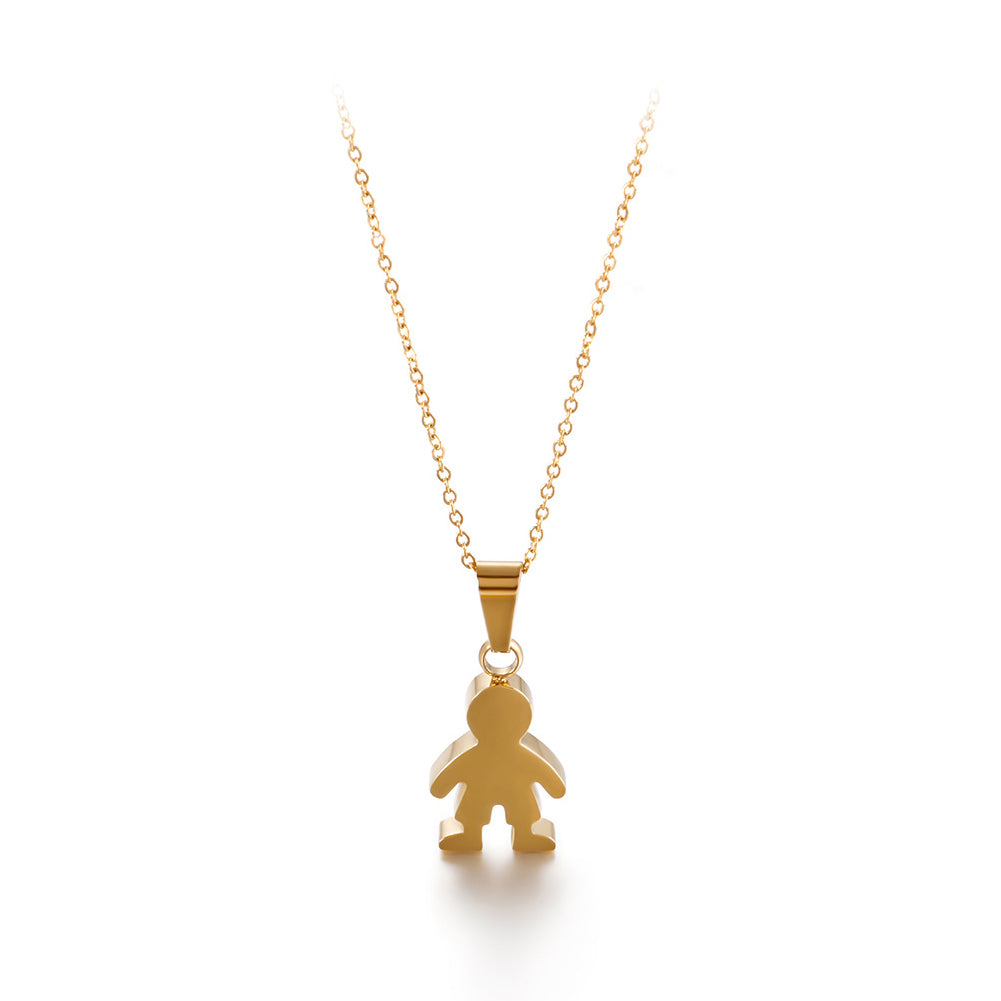 Simple and Cute Plated Gold Little Boy 316L Stainless Steel Pendant with Necklace