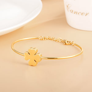 Simple and Fashion Plated Gold Four-leafed Clover 316L Stainless Steel Bangle