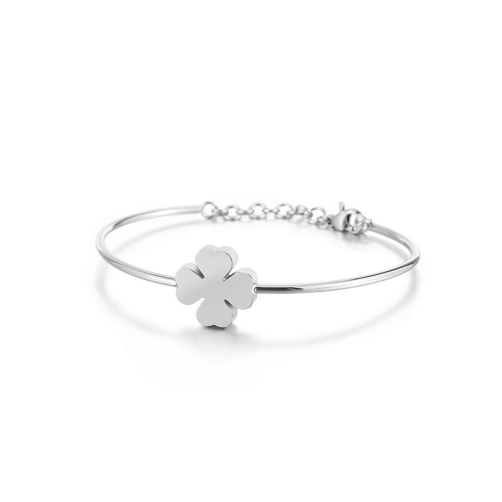 Simple and Fashion Four-leafed Clover 316L Stainless Steel Bangle