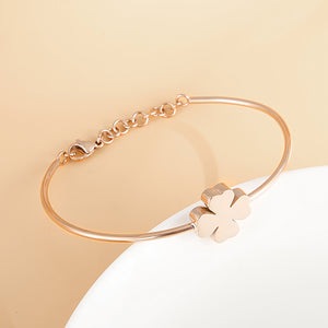 Simple Fashion Plated Rose Gold Four-leafed Clover 316L Stainless Steel Bangle