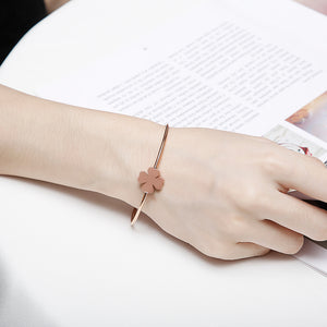 Simple Fashion Plated Rose Gold Four-leafed Clover 316L Stainless Steel Bangle