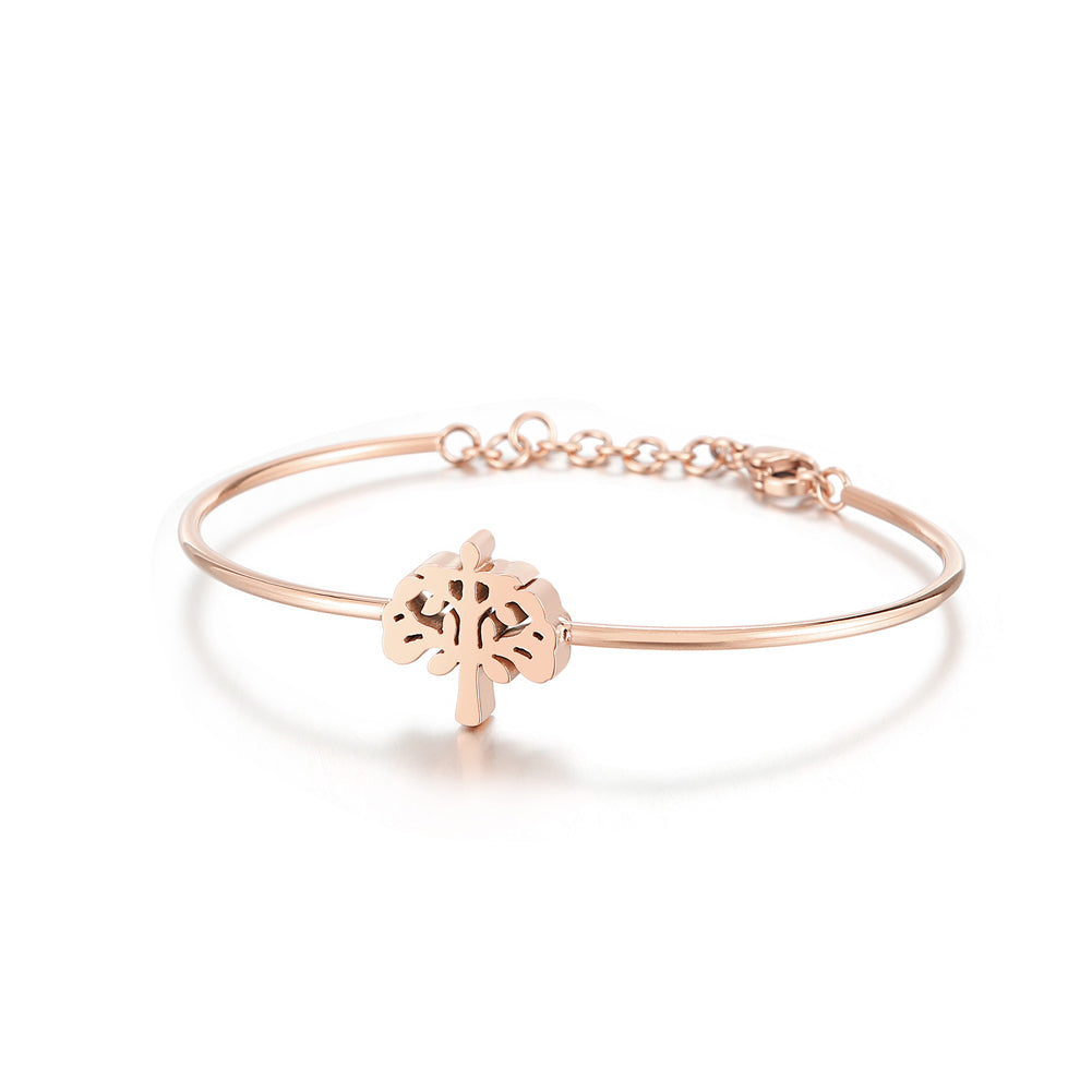 Fashion Simple Plated Rose Gold Tree Of Life 316L Stainless Steel Bangle