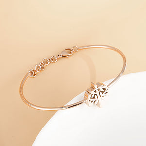 Fashion Simple Plated Rose Gold Tree Of Life 316L Stainless Steel Bangle
