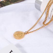 Load image into Gallery viewer, Fashion Simple Plated Gold Geometric Round Queen Coin 316L Stainless Steel Pendant with Double Necklace