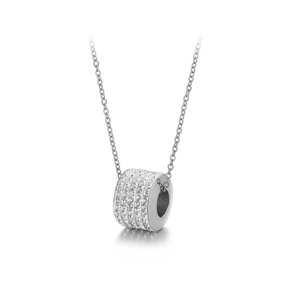 Simple Bright Geometric Cylinder 316L Stainless Steel Pendant with Cubic Zirconia and Necklace