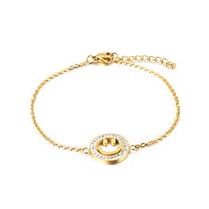 Fashion and Simple Plated Gold Geometric Round Smiley Face 316L Stainless Steel Bracelet with Cubic Zirconia
