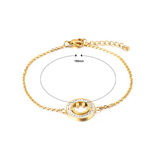 Fashion and Simple Plated Gold Geometric Round Smiley Face 316L Stainless Steel Bracelet with Cubic Zirconia