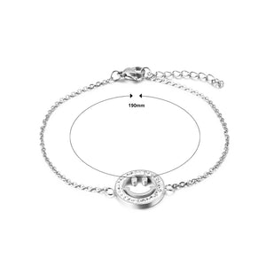 Fashion Simple Geometric Round Smiley Face 316L Stainless Steel Bracelet with Cubic Zirconia