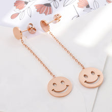 Load image into Gallery viewer, Simple and Creative Plated Rose Gold Geometric Round Smiley Face Tassel 316L Stainless Steel Earrings