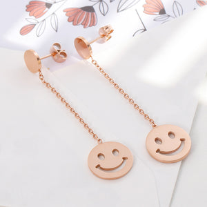 Simple and Creative Plated Rose Gold Geometric Round Smiley Face Tassel 316L Stainless Steel Earrings