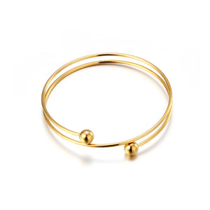 Fashion and Simple Plated Gold Geometric Bead 316L Stainless Steel Bangle