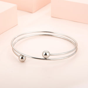 Fashion Simple Geometric Round Bead 316L Stainless Steel Bangle