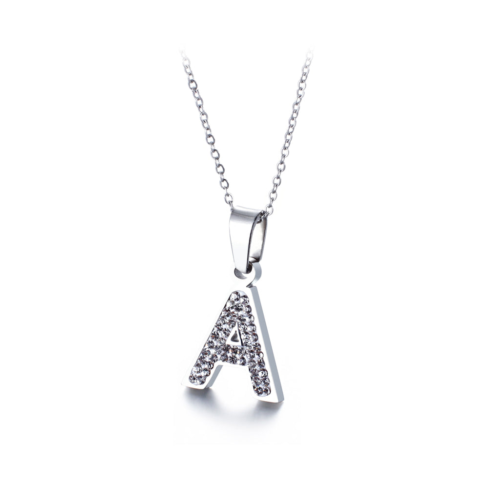 Fashion and Simple English Alphabet A 316L Stainless Steel Pendant with Cubic Zirconia and Necklace