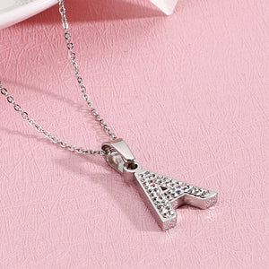 Fashion and Simple English Alphabet A 316L Stainless Steel Pendant with Cubic Zirconia and Necklace