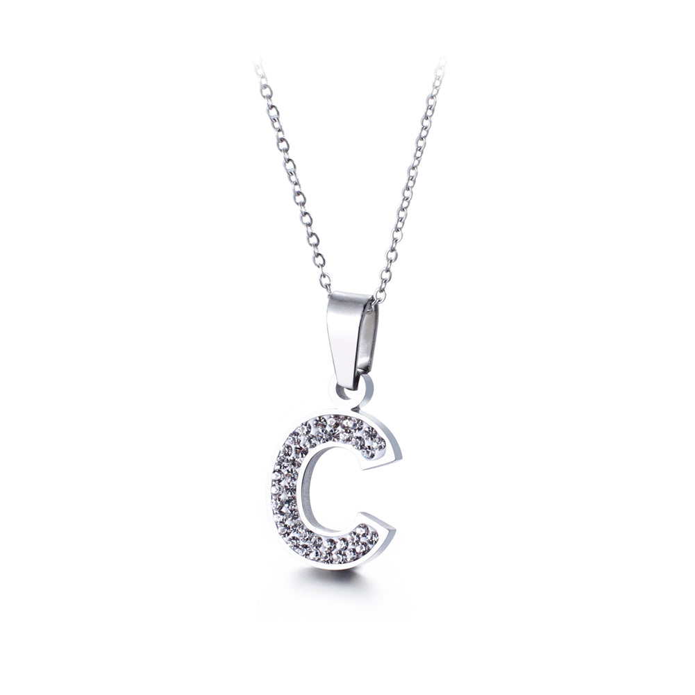 Fashion and Simple English Alphabet C 316L Stainless Steel Pendant with Cubic Zirconia and Necklace