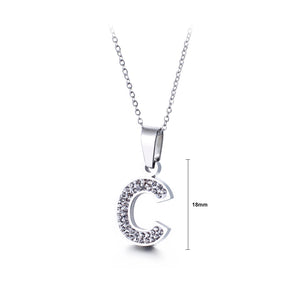 Fashion and Simple English Alphabet C 316L Stainless Steel Pendant with Cubic Zirconia and Necklace