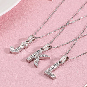 Fashion and Simple English Alphabet L 316L Stainless Steel Pendant with Cubic Zirconia and Necklace