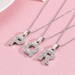 Fashion and Simple English Alphabet P 316L Stainless Steel Pendant with Cubic Zirconia and Necklace