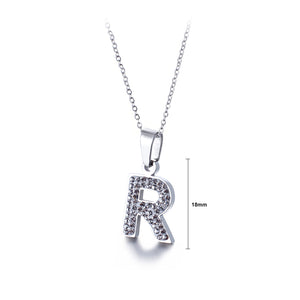 Fashion and Simple English Alphabet R 316L Stainless Steel Pendant with Cubic Zirconia and Necklace
