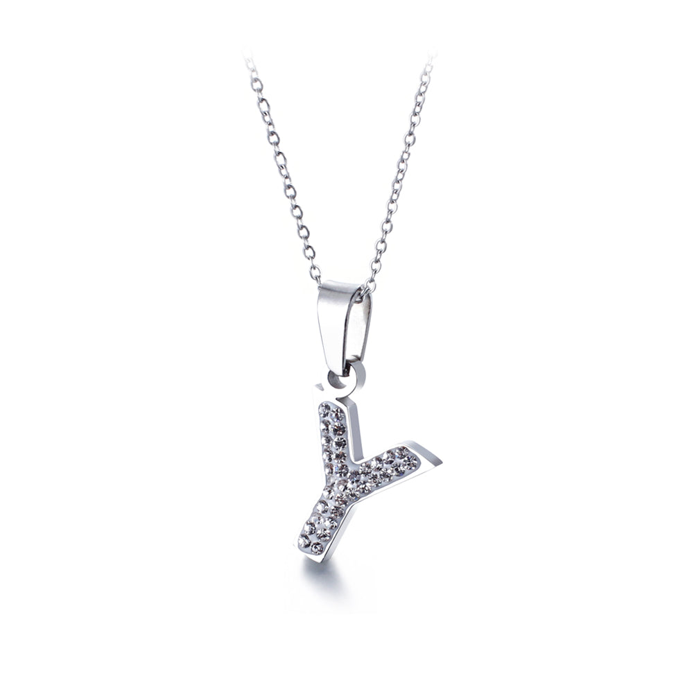 Fashion and Simple English Alphabet Y 316L Stainless Steel Pendant with Cubic Zirconia and Necklace