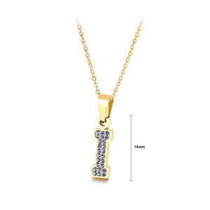 Fashion and Simple Plated Gold English Alphabet I 316L Stainless Steel Pendant with Cubic Zirconia and Necklace