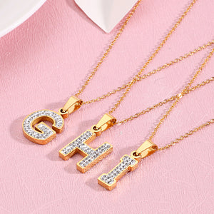 Fashion and Simple Plated Gold English Alphabet I 316L Stainless Steel Pendant with Cubic Zirconia and Necklace