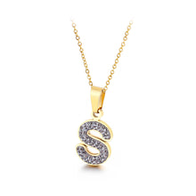 Load image into Gallery viewer, Fashion and Simple Plated Gold English Alphabet S 316L Stainless Steel Pendant with Cubic Zirconia and Necklace