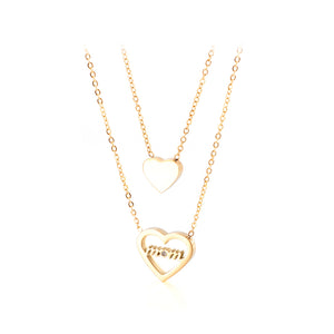 Fashion Sweet Plated Gold Heart Shaped Mon 316L Stainless Steel Pendant with Double Necklace