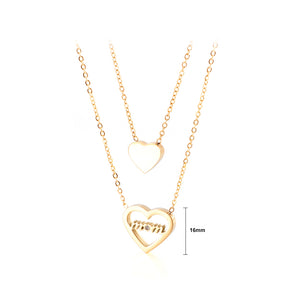Fashion Sweet Plated Gold Heart Shaped Mon 316L Stainless Steel Pendant with Double Necklace