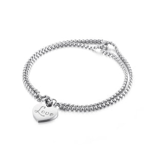 Simple and Romantic Heart-shaped 316L Stainless Steel Double-layer Bracelet
