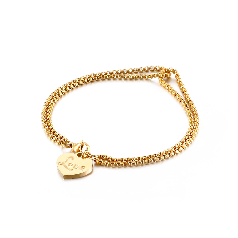 Simple and Romantic Plated Gold Heart-shaped 316L Stainless Steel Double-layer Bracelet